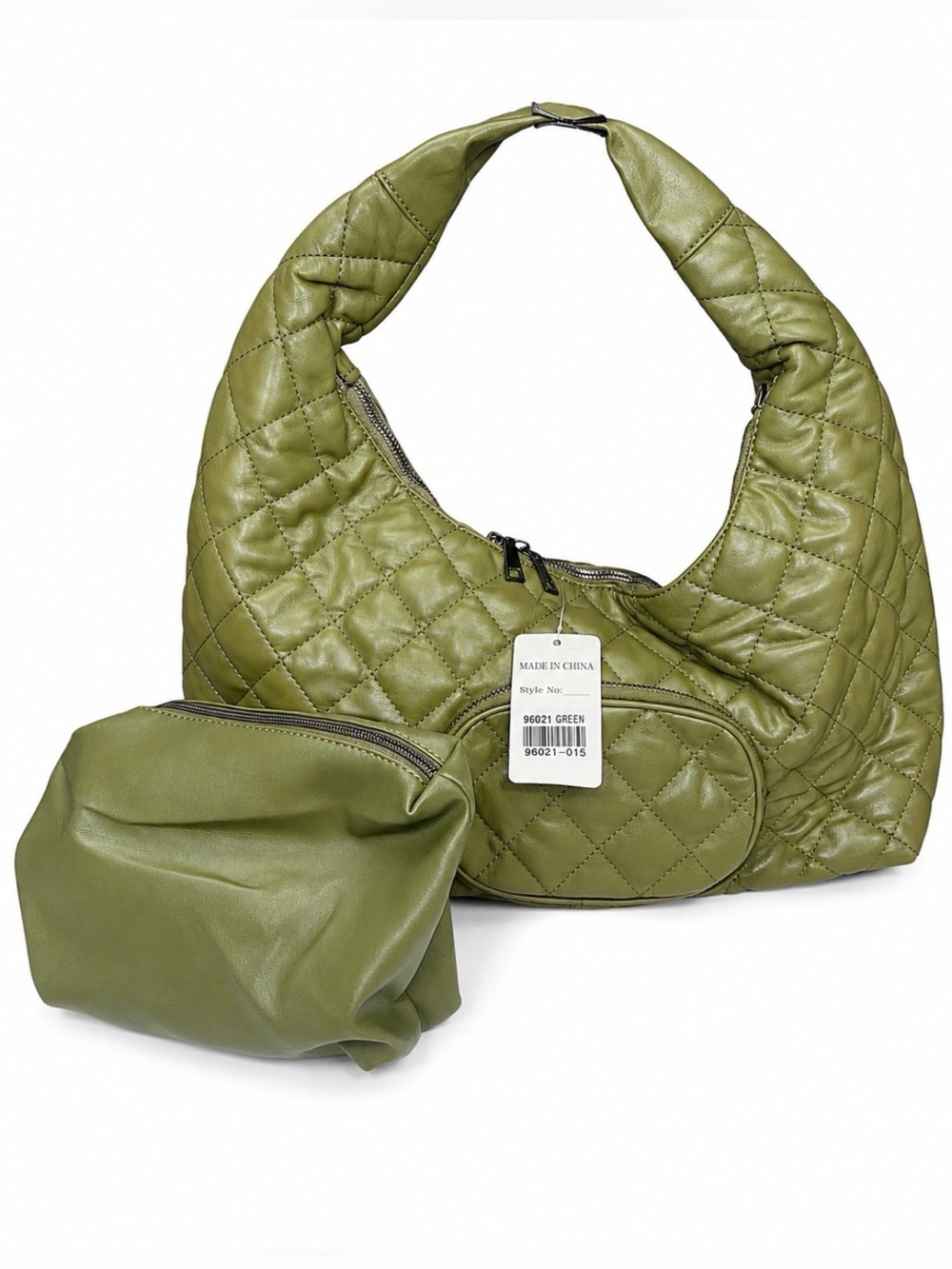 Olive Green Quilted Hobo Bag 3-Piece Set – NEW ✨